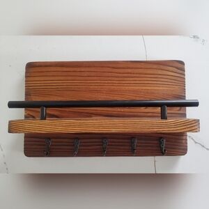 Rustic Wooden Wall Key Holder And Letter Shelf,  Hooks For Keys, Key Organizer